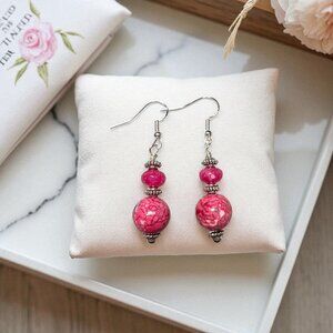 Rain Flower Jade & Faceted Pink Jade Earrings 925 Sterling Silver Ear Wires